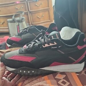 Puma Women's Black and Pink Sneakers